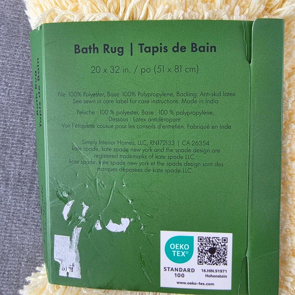 NWT Kate Spade Bath Rug 20x32 Yellow Shaggy Plush Anti-Skid‎ Mat